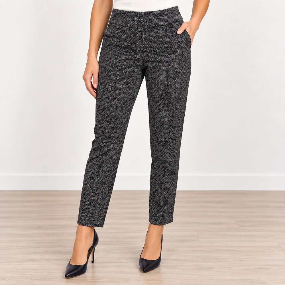 Counterparts Women Black White Geometric Diamond Print Pull On Dress Pants 12